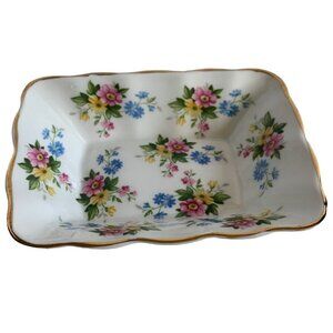 Royal Victoria Floral Trinket Candy Dish Pink/Yellow Flowers & Gold Trim